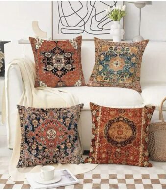 4 Pièces Housse de coussin lombaire à motif géométrique sans bourre 45 x 45 cm