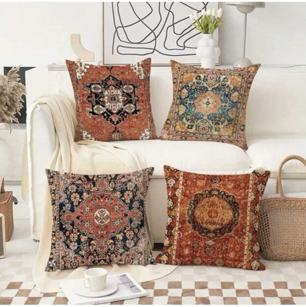 4 Pièces Housse de coussin lombaire à motif géométrique sans bourre 45 x 45 cm