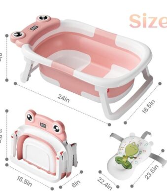 Baignoire pliable en silicone pour bébé et enfant avec coussin de bain et thermomètre intégré 6