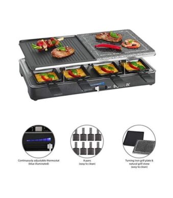 Bomann Appareil raclette grill - XXXL - 8 personnes - 1400w - plaque pierre - Allemand