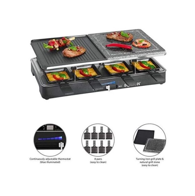 Bomann Appareil raclette grill - XXXL - 8 personnes - 1400w - plaque pierre - Allemand