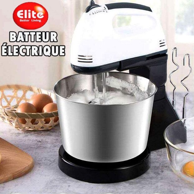 Elite Batteur Électrique sur Socle Batteur avec Bol en Acier 2 Batteurs et 2 Crochets