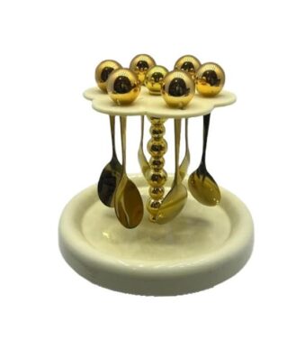 Lot de 6 cuillères doré, cuillères à café avec support de rangement