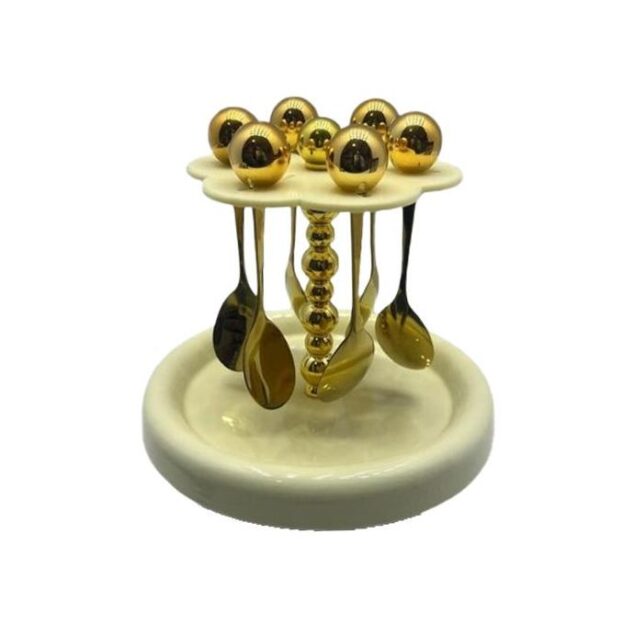 Lot de 6 cuillères doré, cuillères à café avec support de rangement