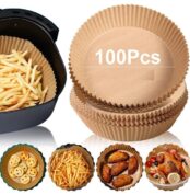 Pack 100 Pieces Papier Cuisson Pour Air Fryer Prédécoupé en Forme Rond 20*4.5 cm
