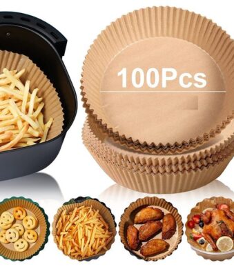 Pack 100 Pieces Papier Cuisson Pour Air Fryer Prédécoupé en Forme Rond 20*4.5 cm