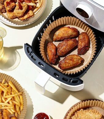 Pack 100 Pieces Papier Cuisson Pour Air Fryer Prédécoupé en Forme Rond 20*4.5 cm 2