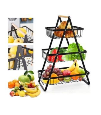 Panier à fruits et légumes sur comptoir de cuisine, 3 niveaux