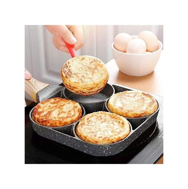 Poêle à Crêpes & Omelette antiadhésive 4 Trous, Poêle à frire Moule à Crêpes 2