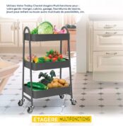 TATCH Chariot Trolley 3 Etagère Cuisine Service Rangement Anti-Corrosion Multifcn Gris