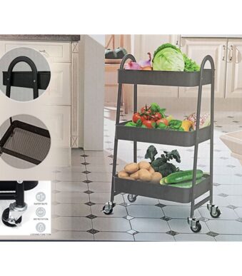 TATCH Chariot Trolley 3 Etagère Cuisine Service Rangement Anti-Corrosion Multifcn Gris 4