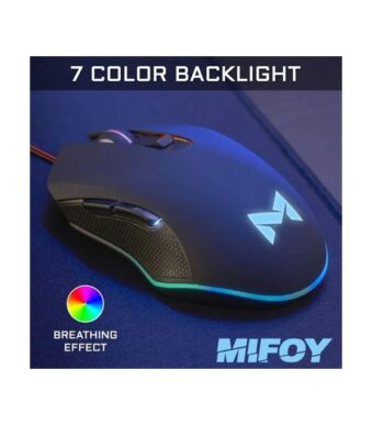 mifoy Souris Gaming USB GM100 6 Boutons RGB Capteur Optique 1200 à 3200 DPI LED - Noir