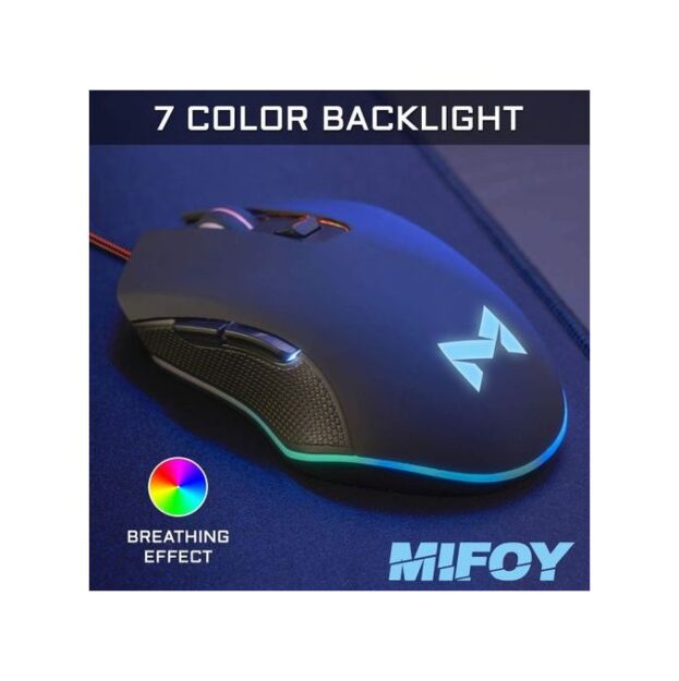 mifoy Souris Gaming USB GM100 6 Boutons RGB Capteur Optique 1200 à 3200 DPI LED - Noir