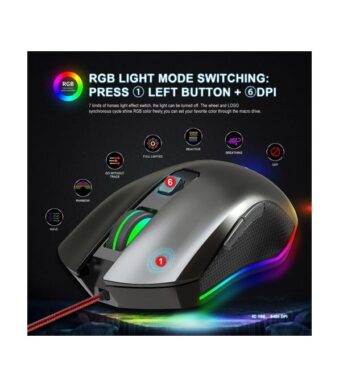 mifoy Souris Gaming USB GM100 6 Boutons RGB Capteur Optique 1200 à 3200 DPI LED - Noir 2